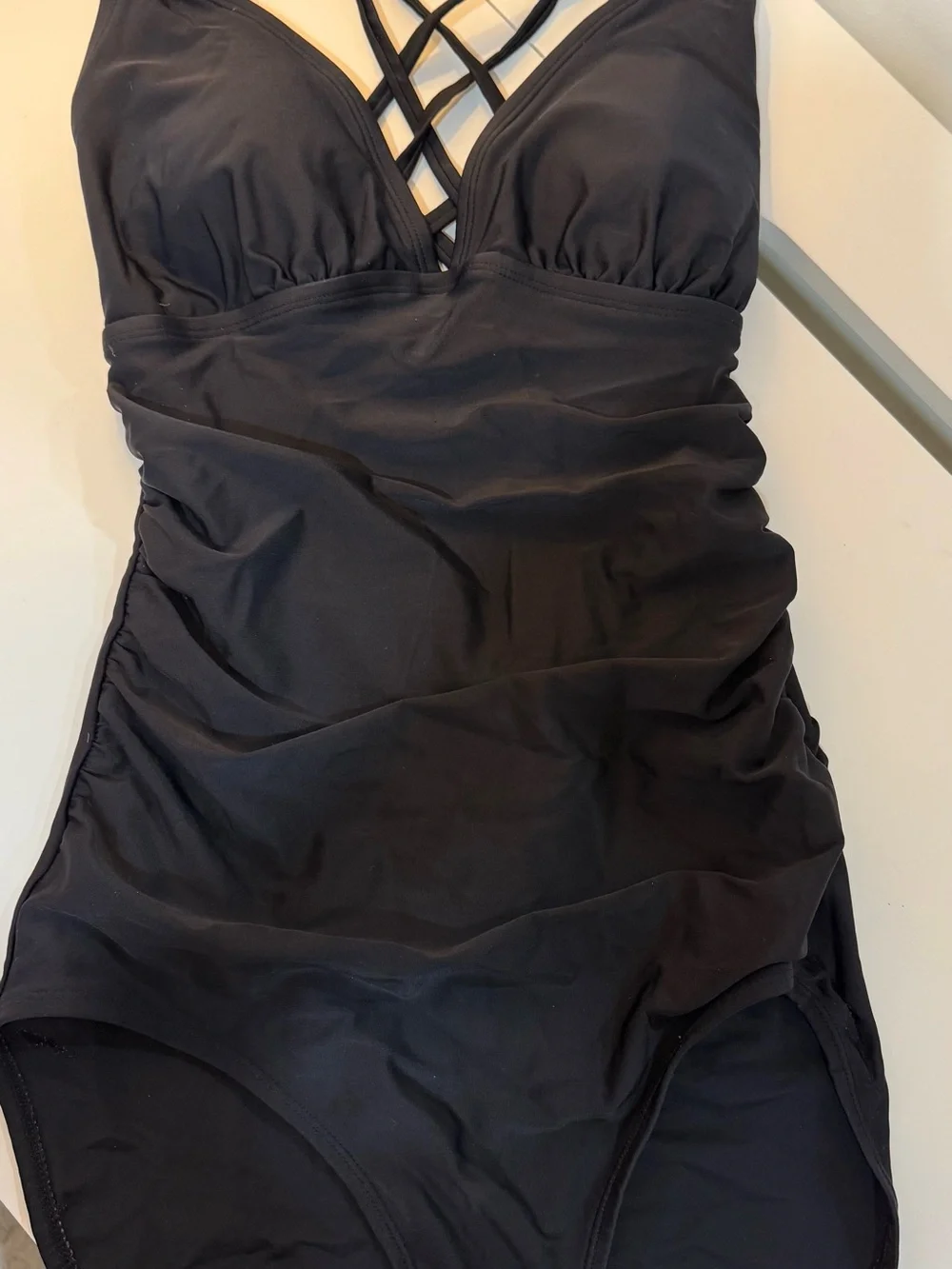 Kona Sol Black One-Piece Swimsuit with Strappy Crisscross Front